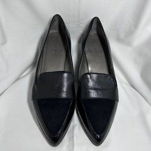 Tahari Flight Black Leather, Suede &  Patent Leather combo Pointed Toe Loafer